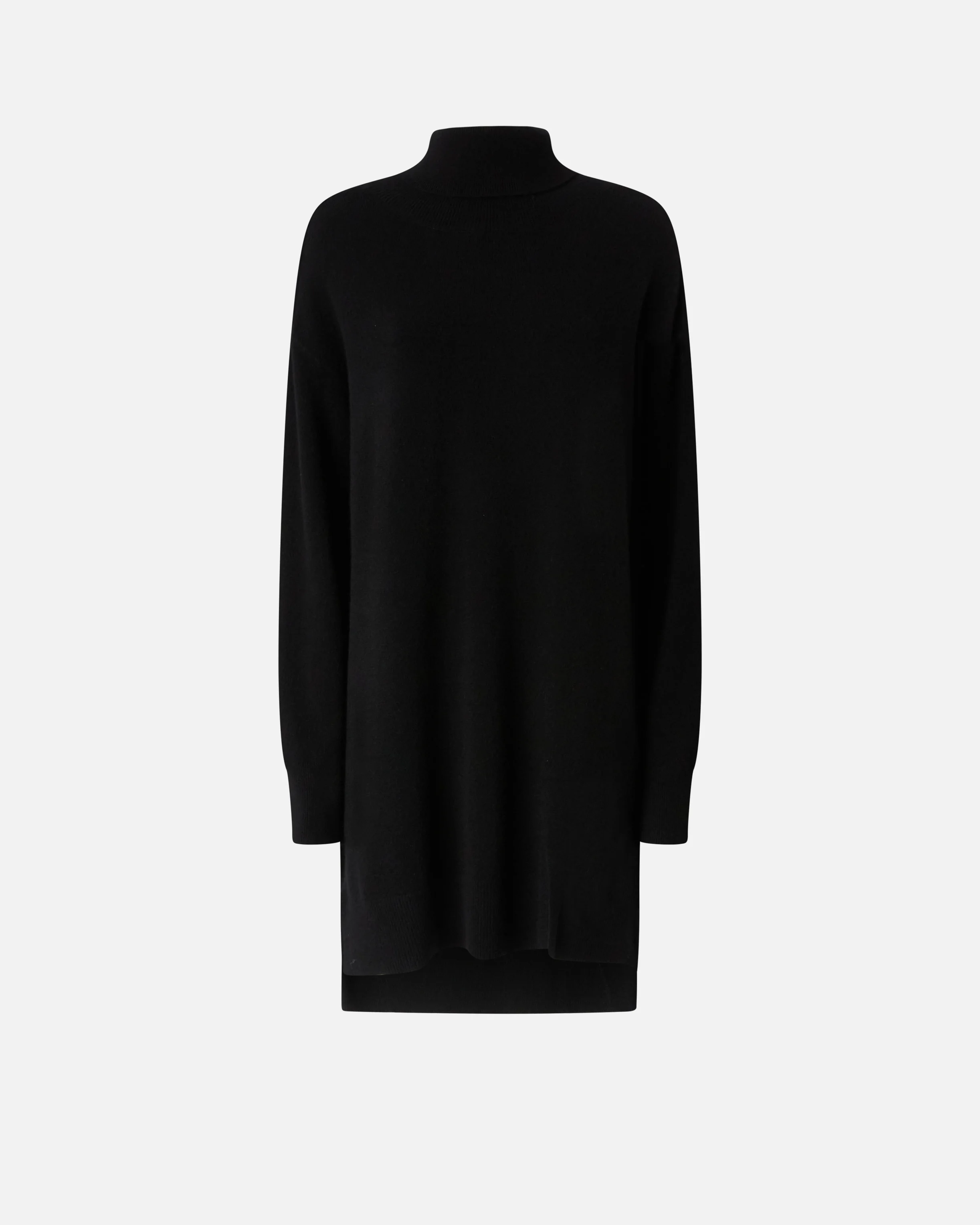 Robe à col roulé mélangé fendue sur le devant | Noir