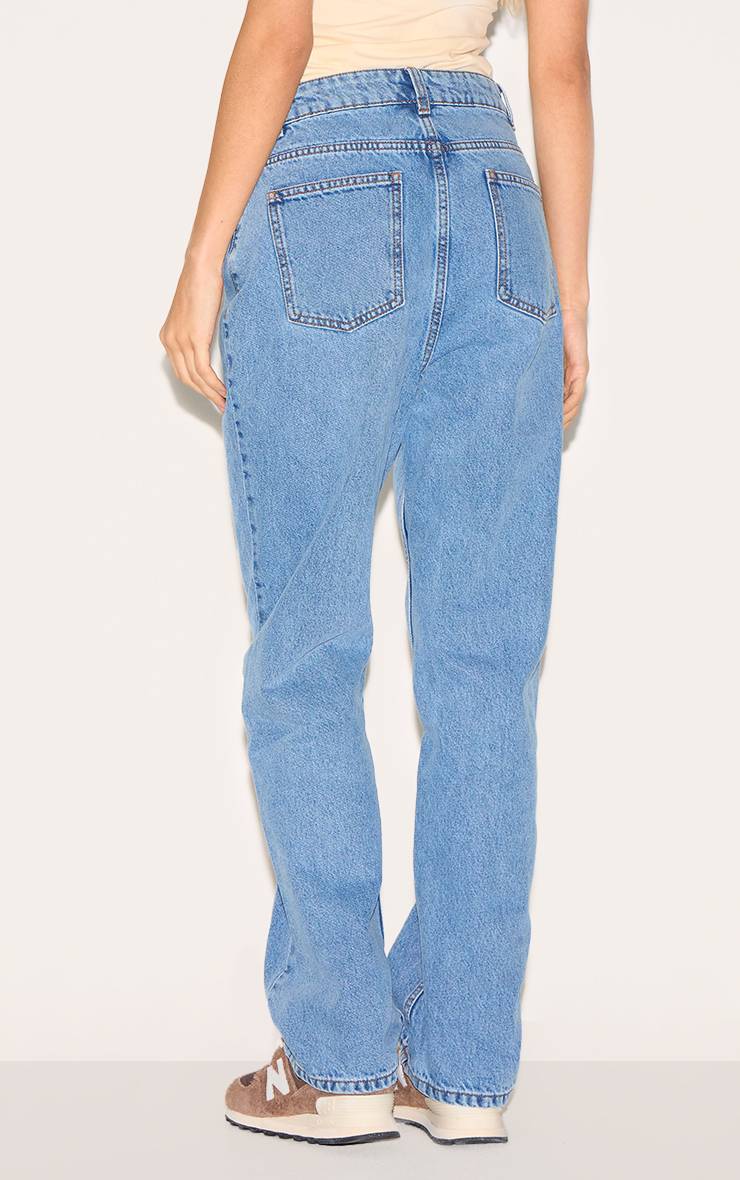 Mid Blue Wash Jean Droit Taille Haute Prettylittlething
