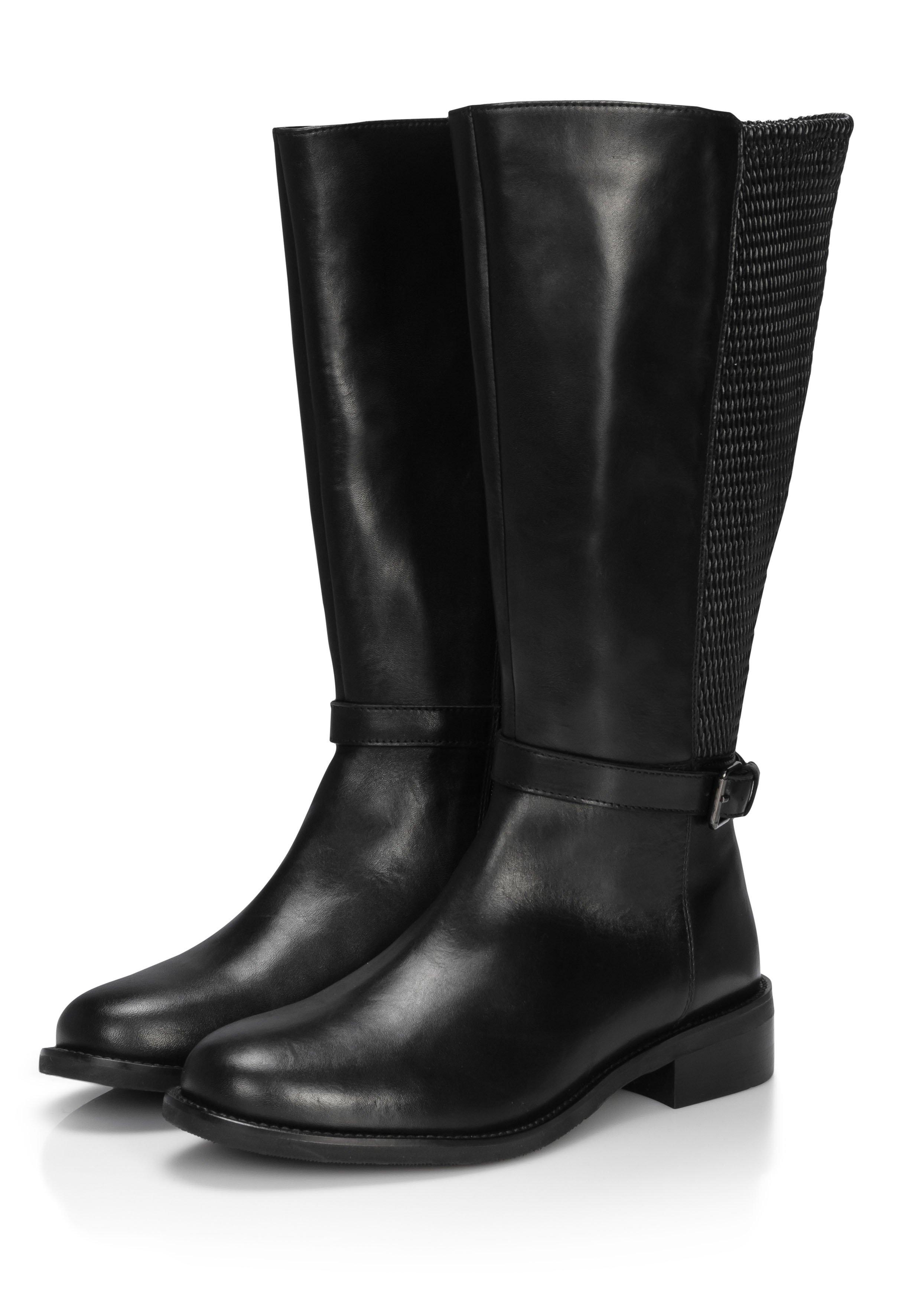 Weitschaftstiefel mit Zierschnalle, im Materialmix