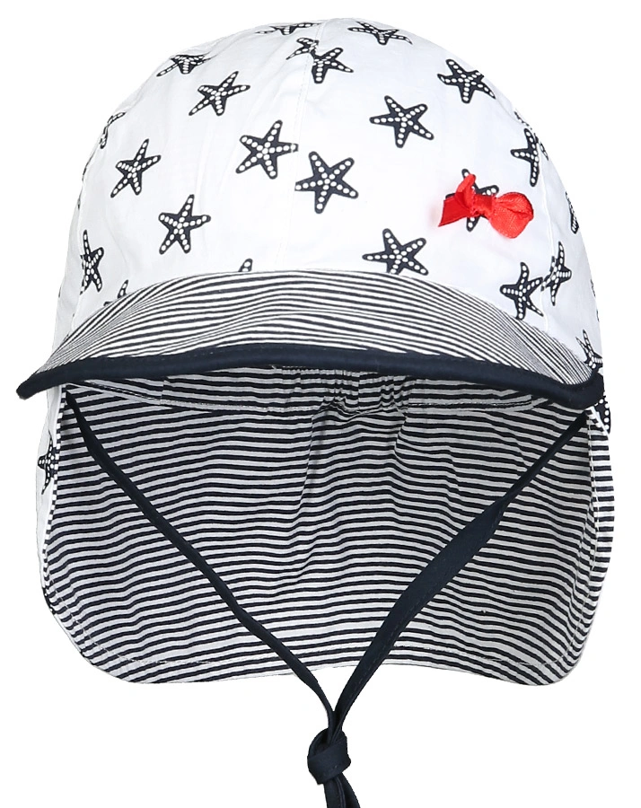 Schirmmütze SEESTERNE mit Nackenschutz in weiß/navy