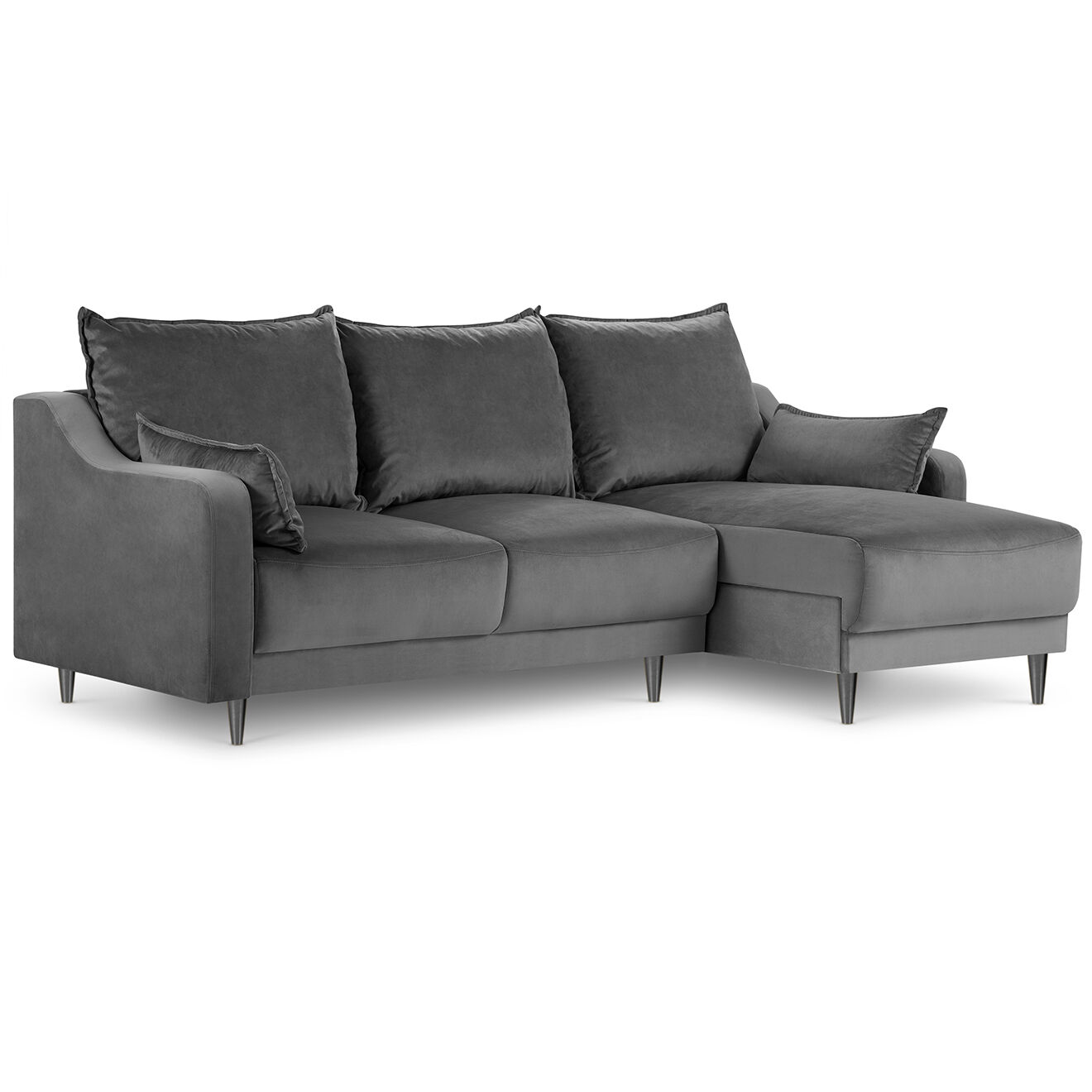 Mazzini Sofas Canapé d'angle Réversible Convertible avec Coffre en Velours Freesia gris clair - 220x150x90 cm