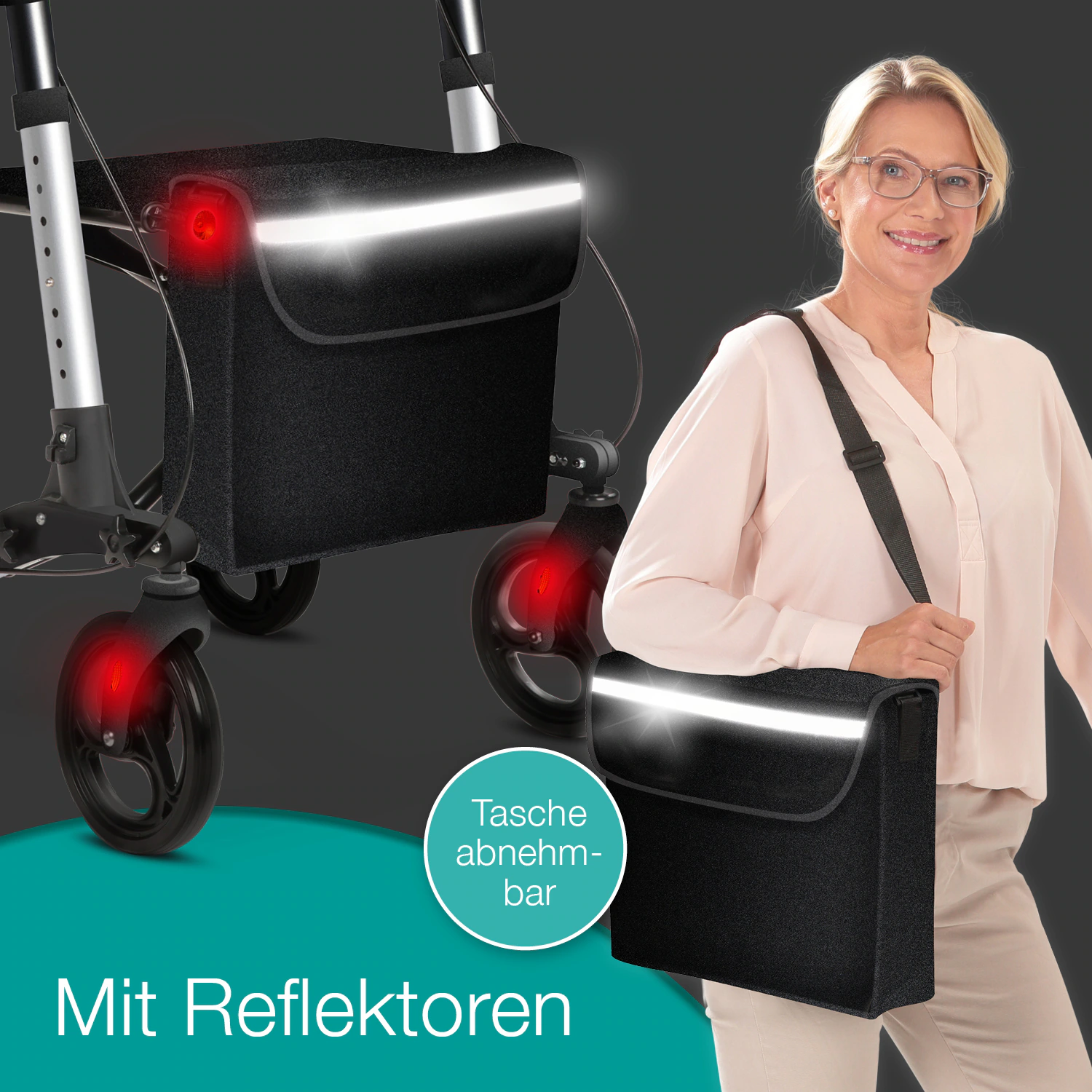 aktivshop aktivshop Rollator faltbar und leicht mit Sitz, Leichtgewicht-Reiserollator aus Aluminium, Gehhilfe 8-fach höhenverstellbar, Laufhilfe 3-fach faltbar für Kofferraum, Tasche & Schirmhalter