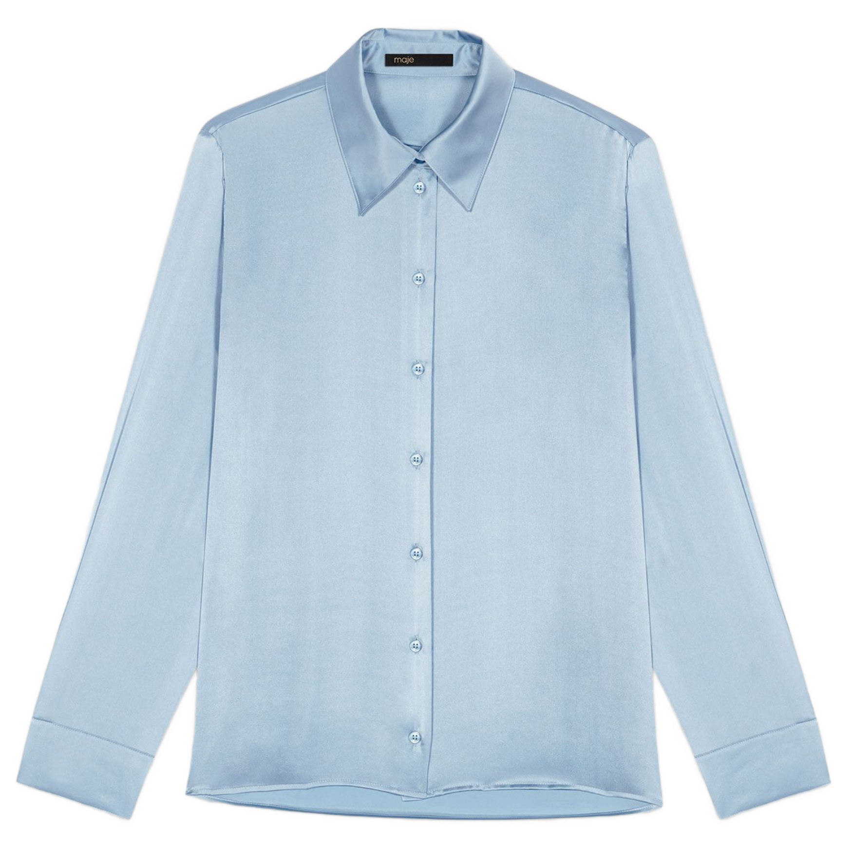 Chemise droite col classique en soie | Bleu