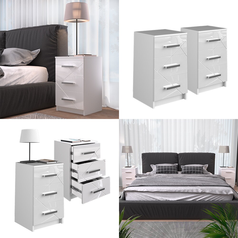 Vicco Nachtkommode Nachttisch Nachtschrank Irma Weiß 2er Set Schublade Ablage