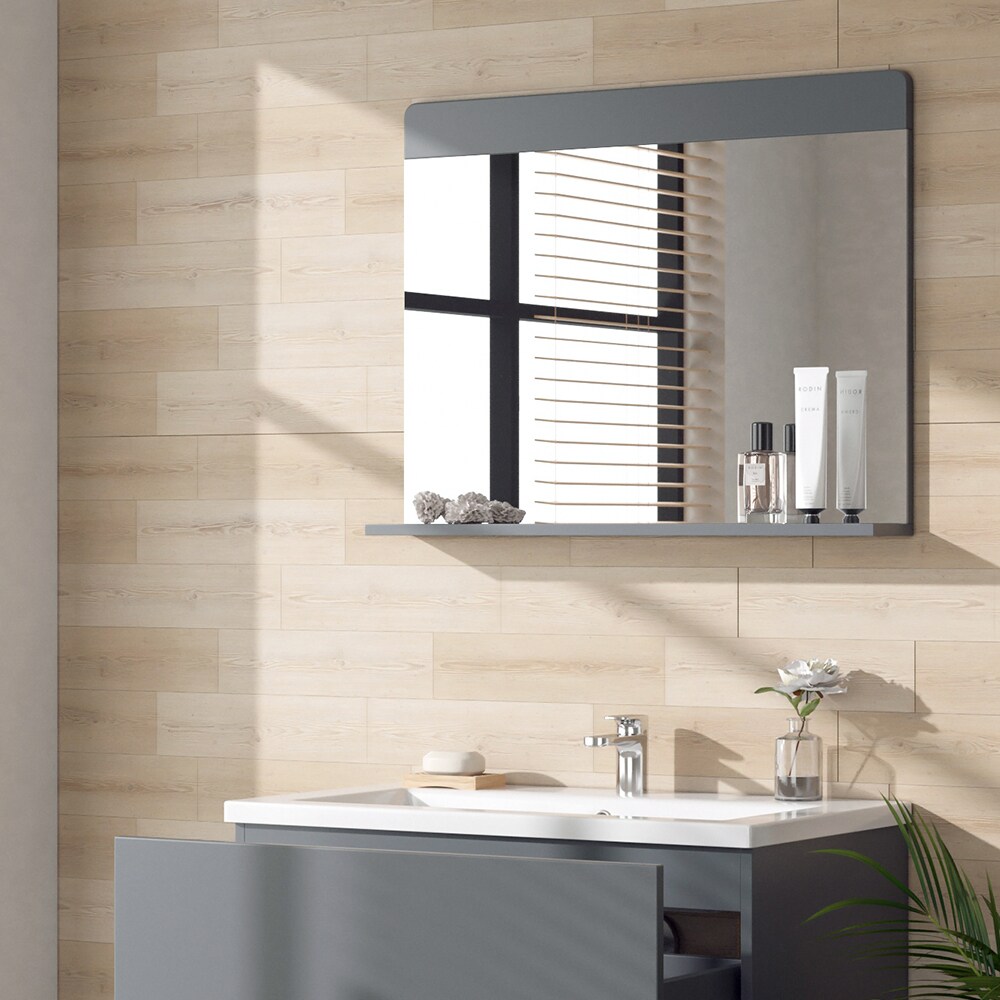 Vicco Badezimmerspiegel Izan Grau 80 x 62 cm mit Regal