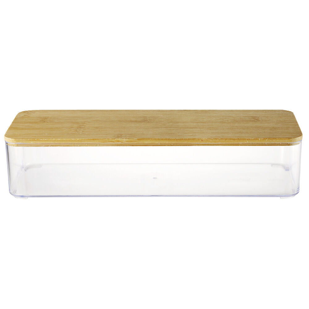Boîte de rangement x3 plastique transparent couvercle bambou