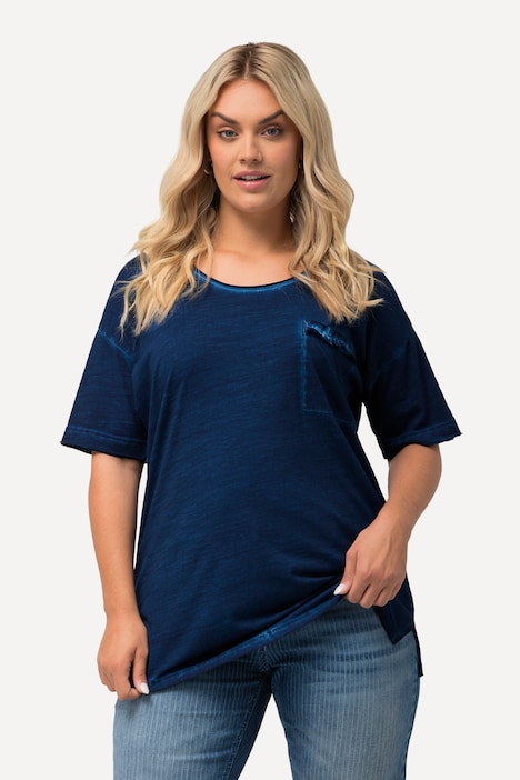 T-Shirt, Rüschen-Brusttasche, Rundhals, Halbarm