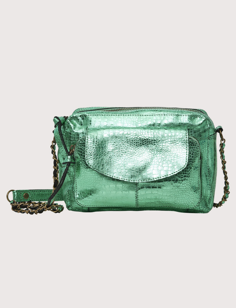 PIECES SAC NAINA PETIT CROSS BODY ROSE VERT METALLIC