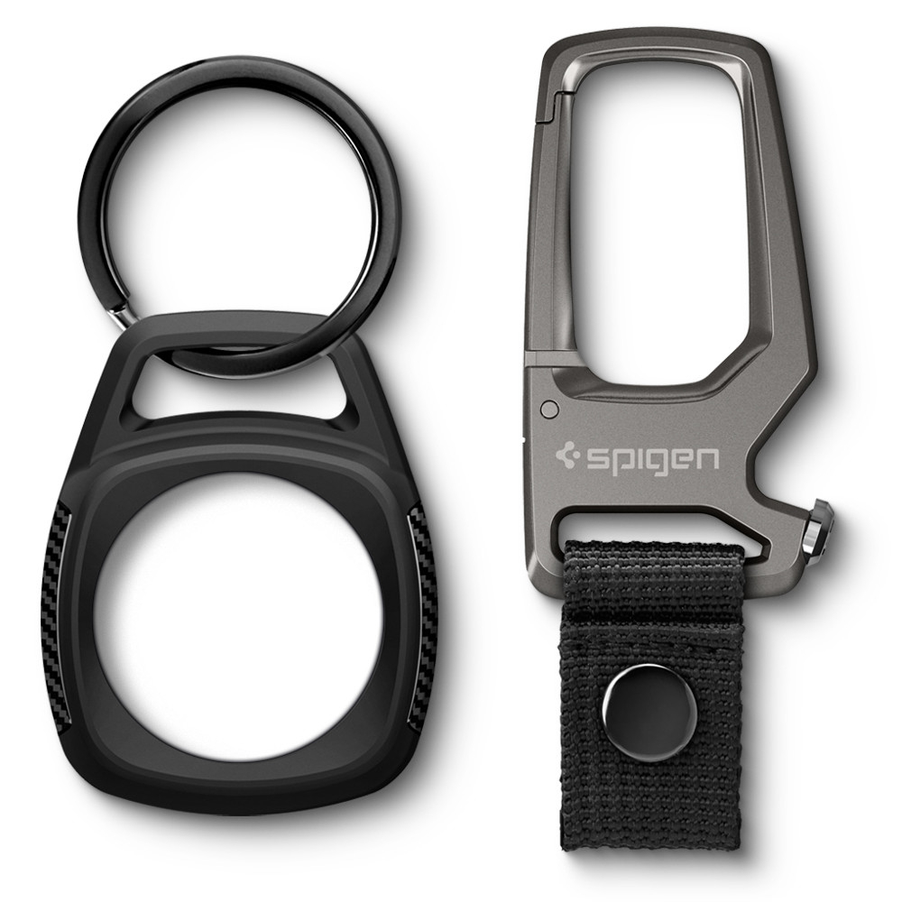 Apple AirTag Rugged Armor Magnetische Anhänger Hülle Schlüsselanhänger mit Karabinerhaken Carbon Design (AMP01565) - Schwarz