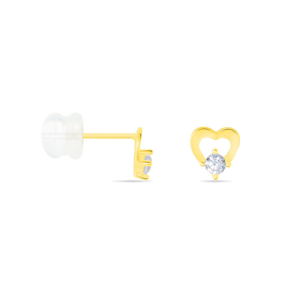 Boucles D'oreilles Puces Daria Cœur Or Jaune Oxyde De Zirconium