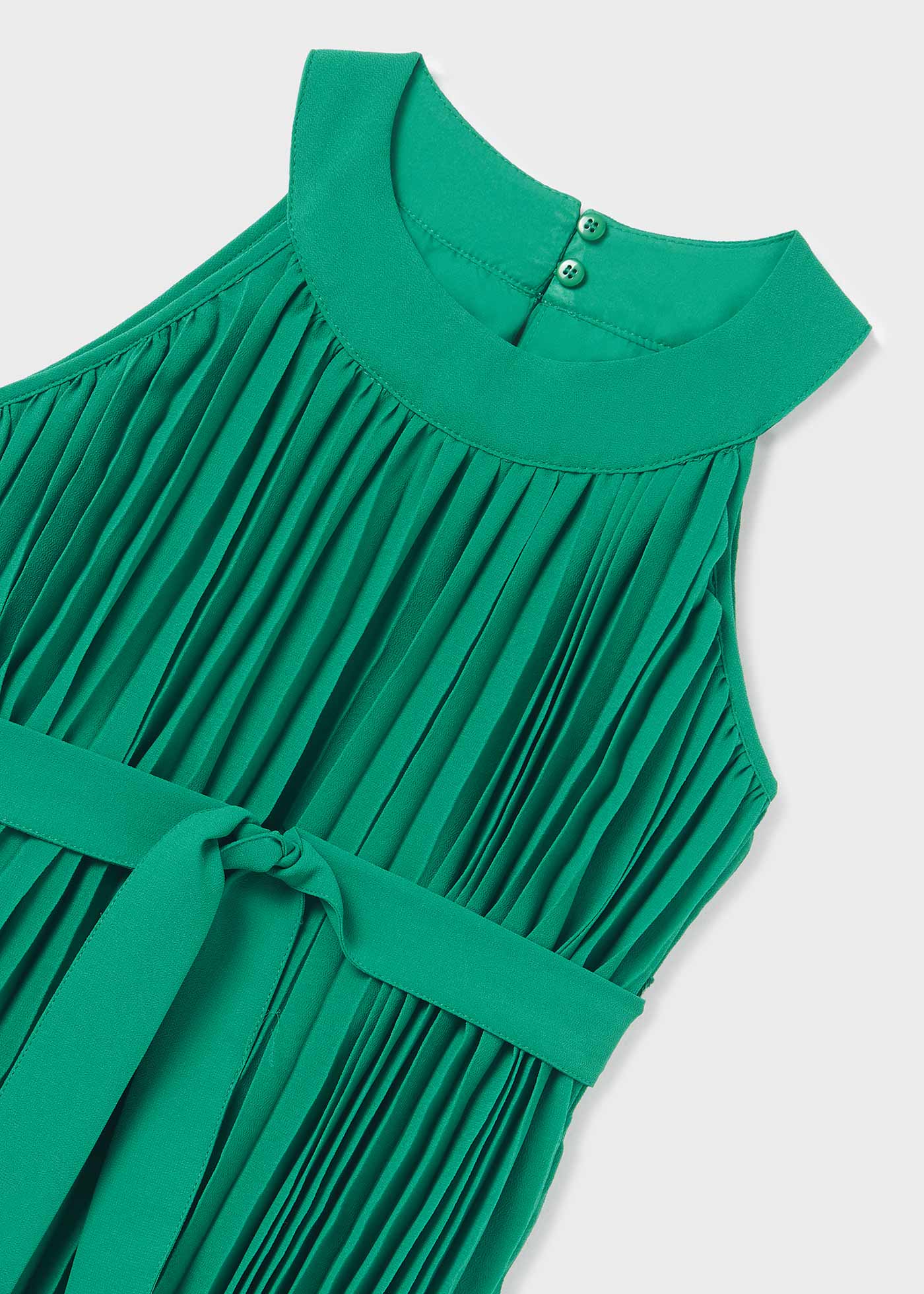 Vestido plissado com cinto de laço para menina