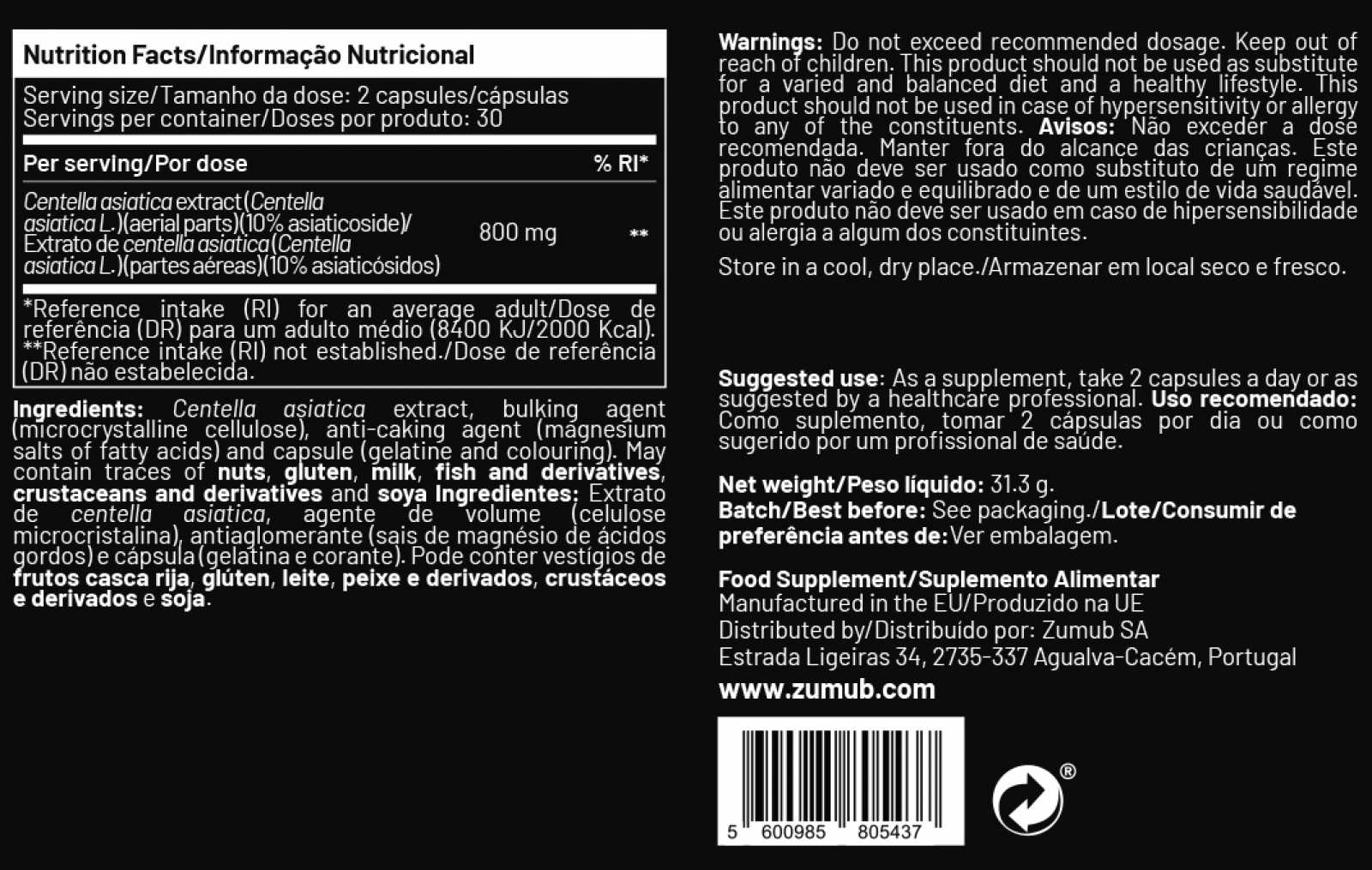 Zumub Gotu Kola (Centela Asiática) 60 cápsulas