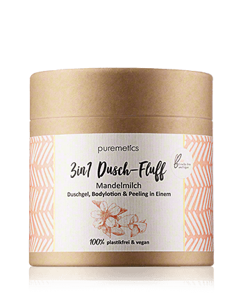 puremetics 3in1 Dusch-Fluff Mandelmilch - Duschgel, Bodylotion & Peeling in Einem 250g