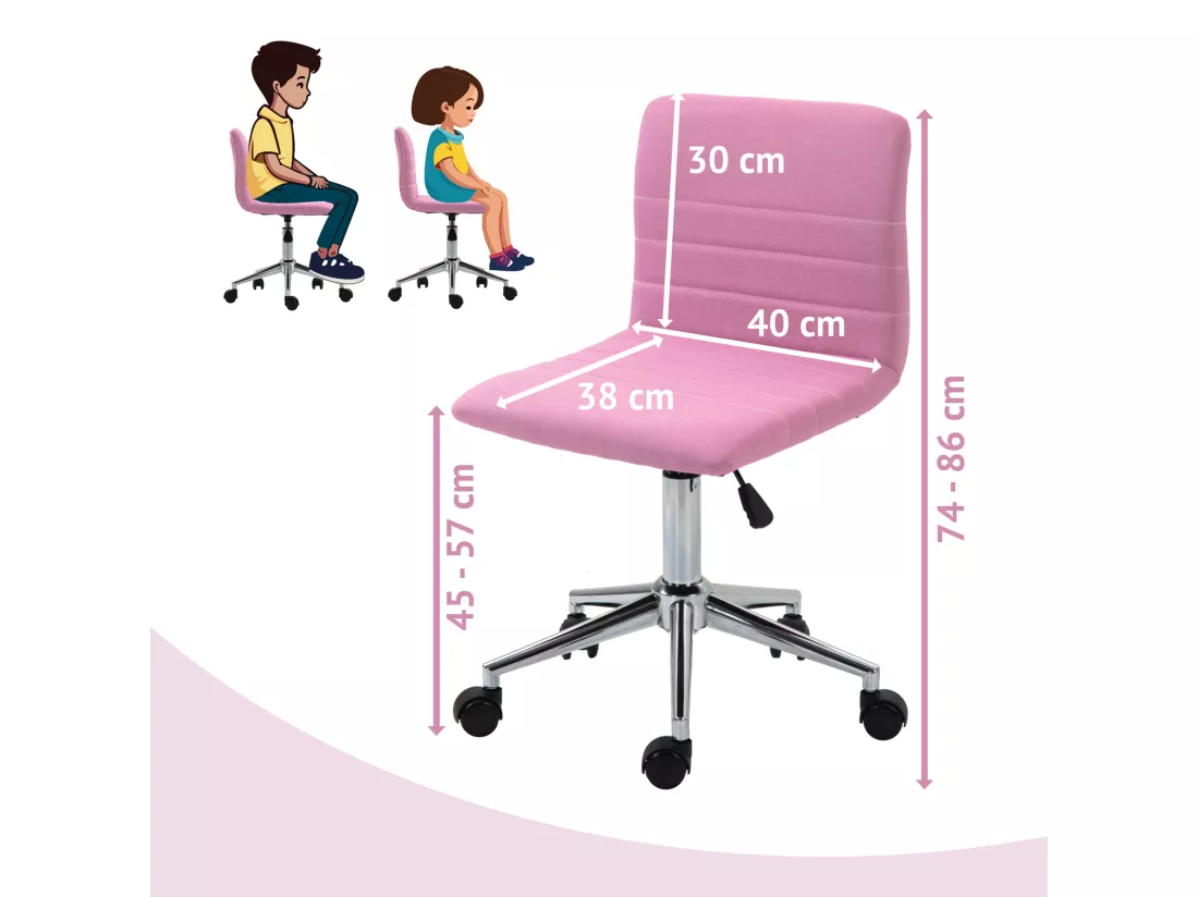SVITA LINUS chaise de bureau chaise pivotante pour enfant chaise de bureau chambre d'enfant revêtement en tissu rose