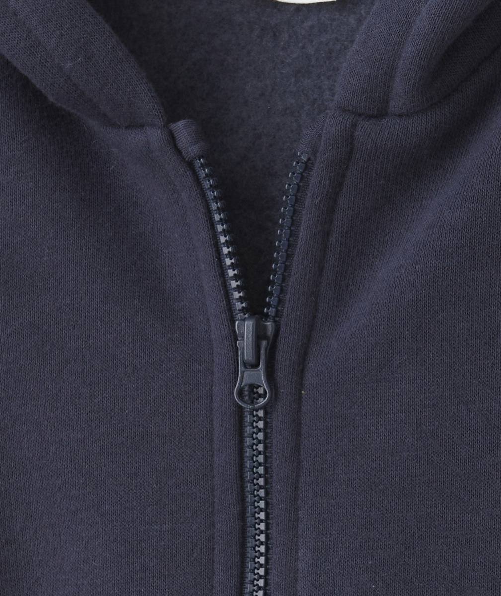 GILET ZIPPÉ À CAPUCHE BÉBÉ GARÇON EN FIBRES RECYCLÉES BLEU MARINE