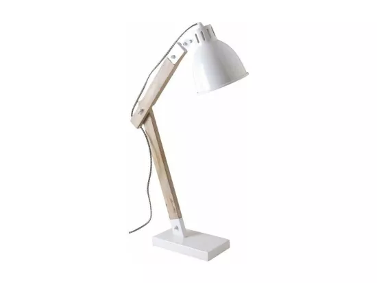Lampe de bureau en métal blanc et bois