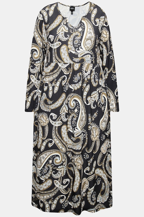 Jerseykleid, A-Linie, Tunika-Ausschnitt, Langarm