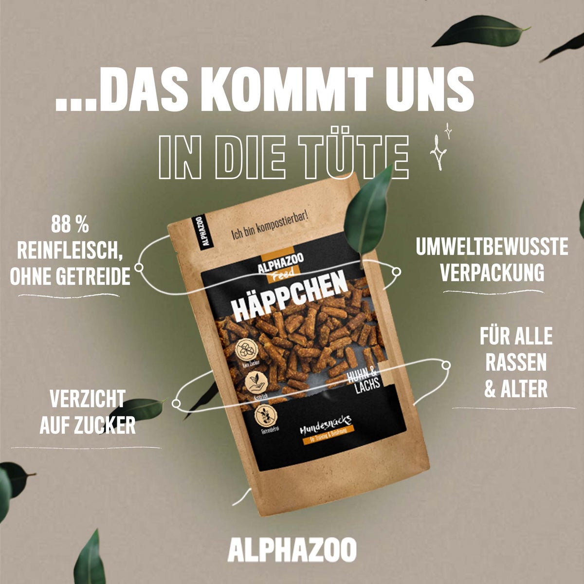 ALPHAZOO Kip en Zalm Bites 200g voor Honden | Kleine Hondensnacks | Graanvrije Hondensnacks