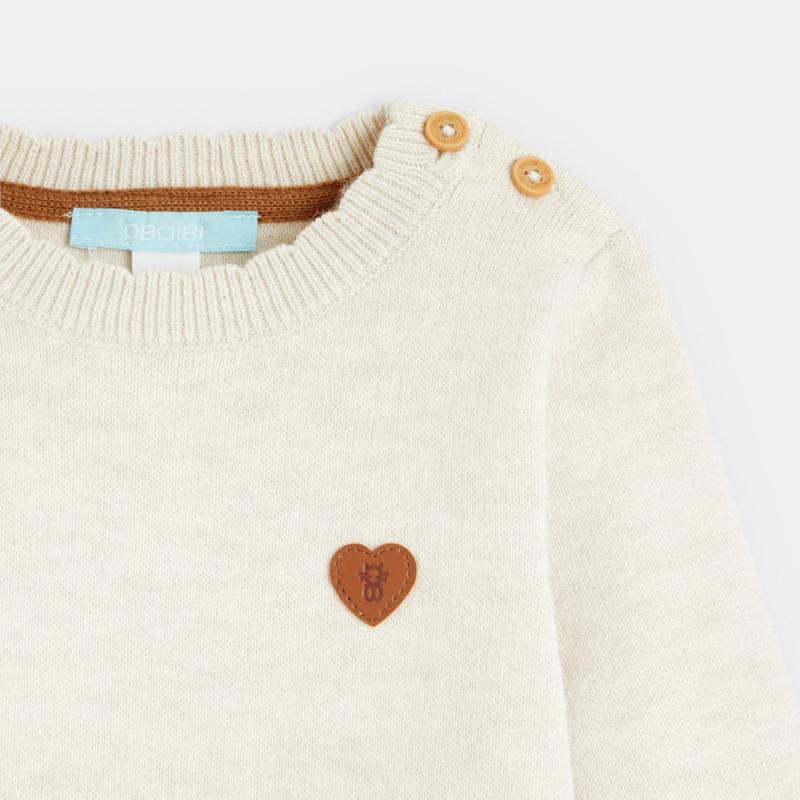 Pull maille tricot col festonné beige bébé fille Beige