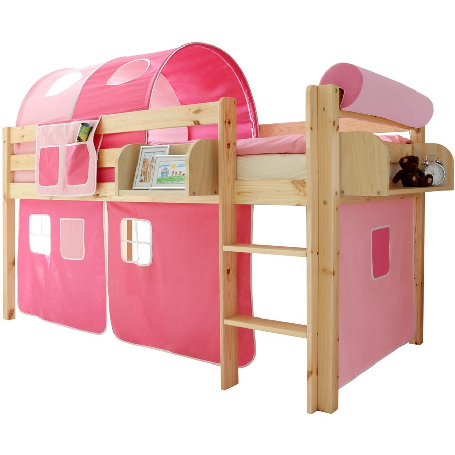 TICAA Hochbett Malte Kiefer Natur Classic Rosa-Pink