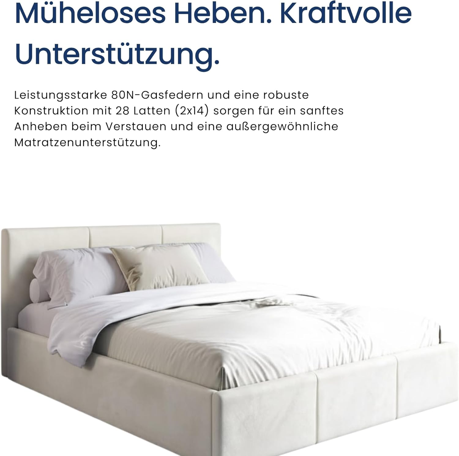 Home Collective Polsterbett, Bett mit Stauraum, Stauraumbett mit Lattenrost gepolstert Bett mit Kopfteil Doppelbett mit Bettkasten | Gasdruckfedern & Metallrahmen, Samtpolsterung | 120×200 cm | Beige