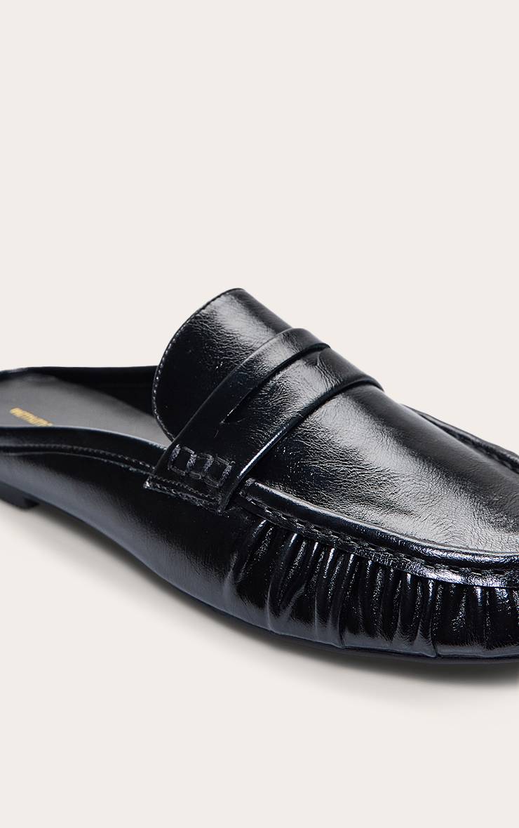 Noir Mule Mocassin À Bout Rond Froncé