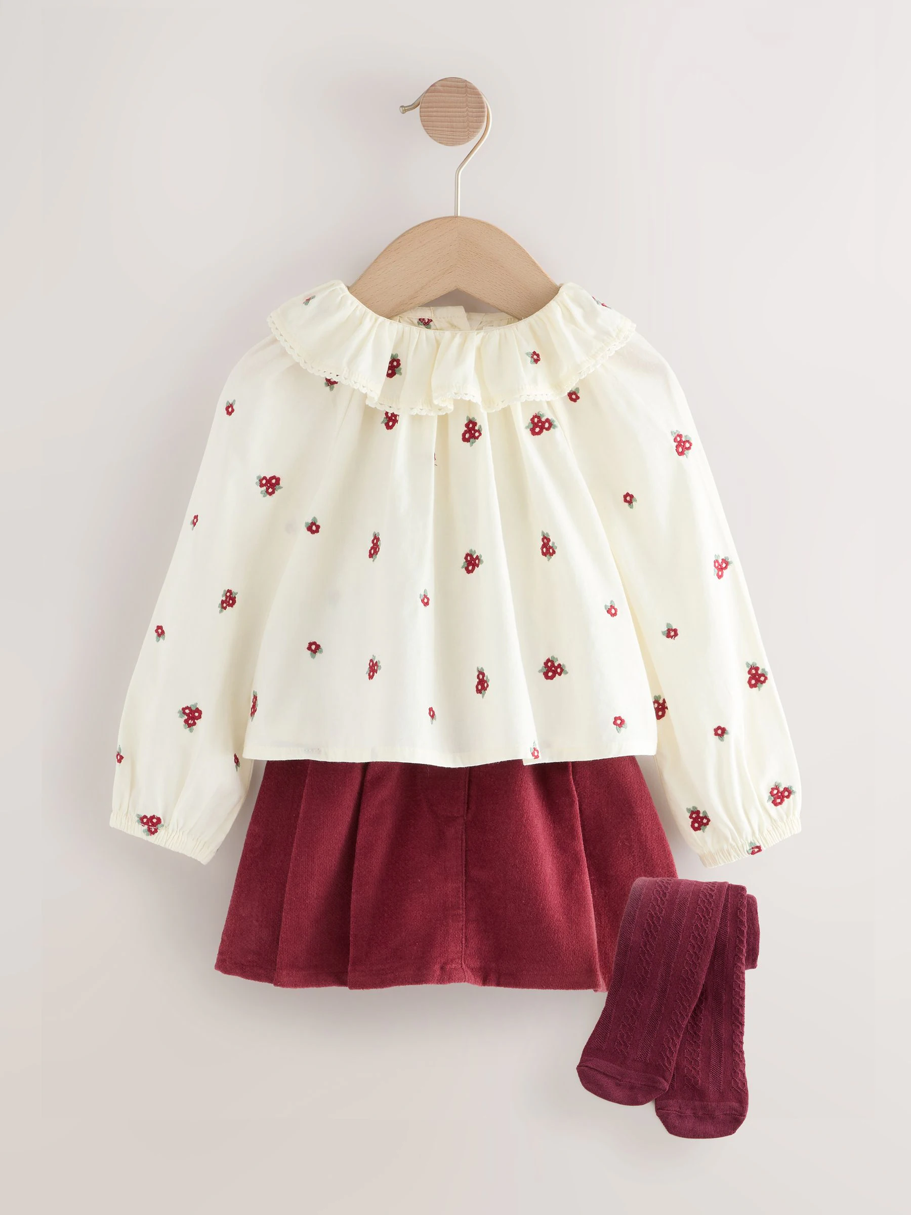 Rood - Skort Embellished Blouse and Tights Set (3mths-7yrs)