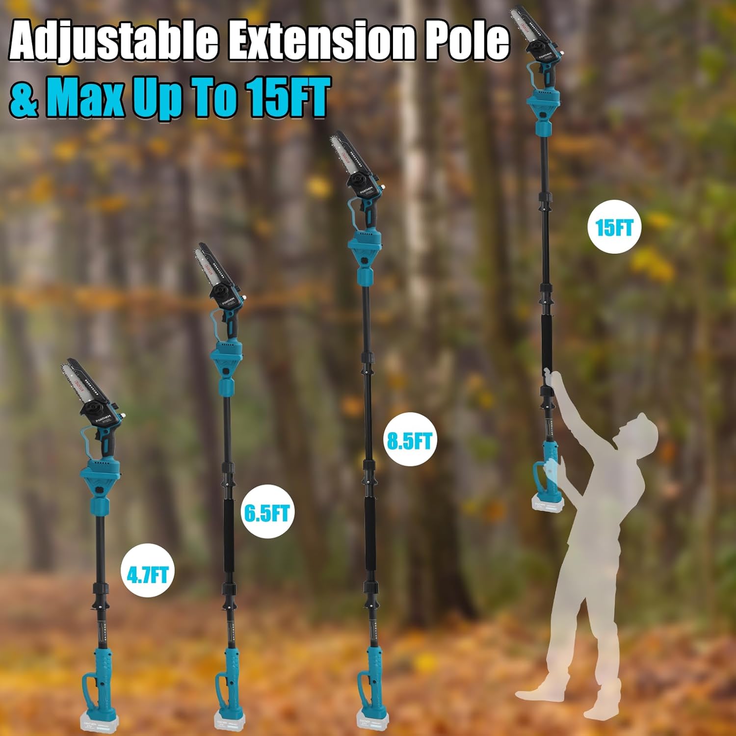 Akku Hochentaster Ast Kettensäge Profi-Astsäge für Makita 18V, 2 IN 1 Mini 6 zoll Akku Kettensäge und Teleskop with panthem akku 21V 4000mAh Elektro Hochentaster Astsäge Arbeitshöhe bis 4,5m
