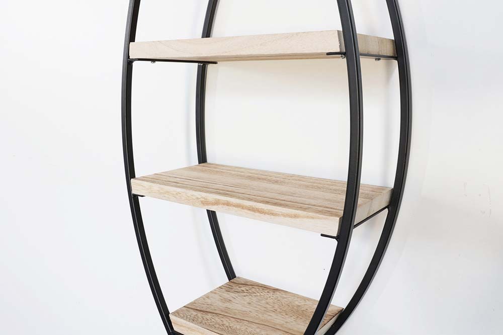 Etagère murale ovale avec 4 étagères en bois - 36x80cm
