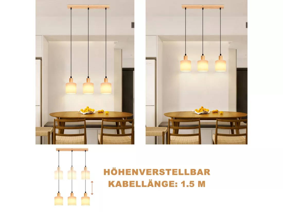 NETTLIFE Suspension bois blanc Diam.47 cm E14 vintage rustique abat-jour en tissu suspendu pour restaurant cuisine salon bureau
