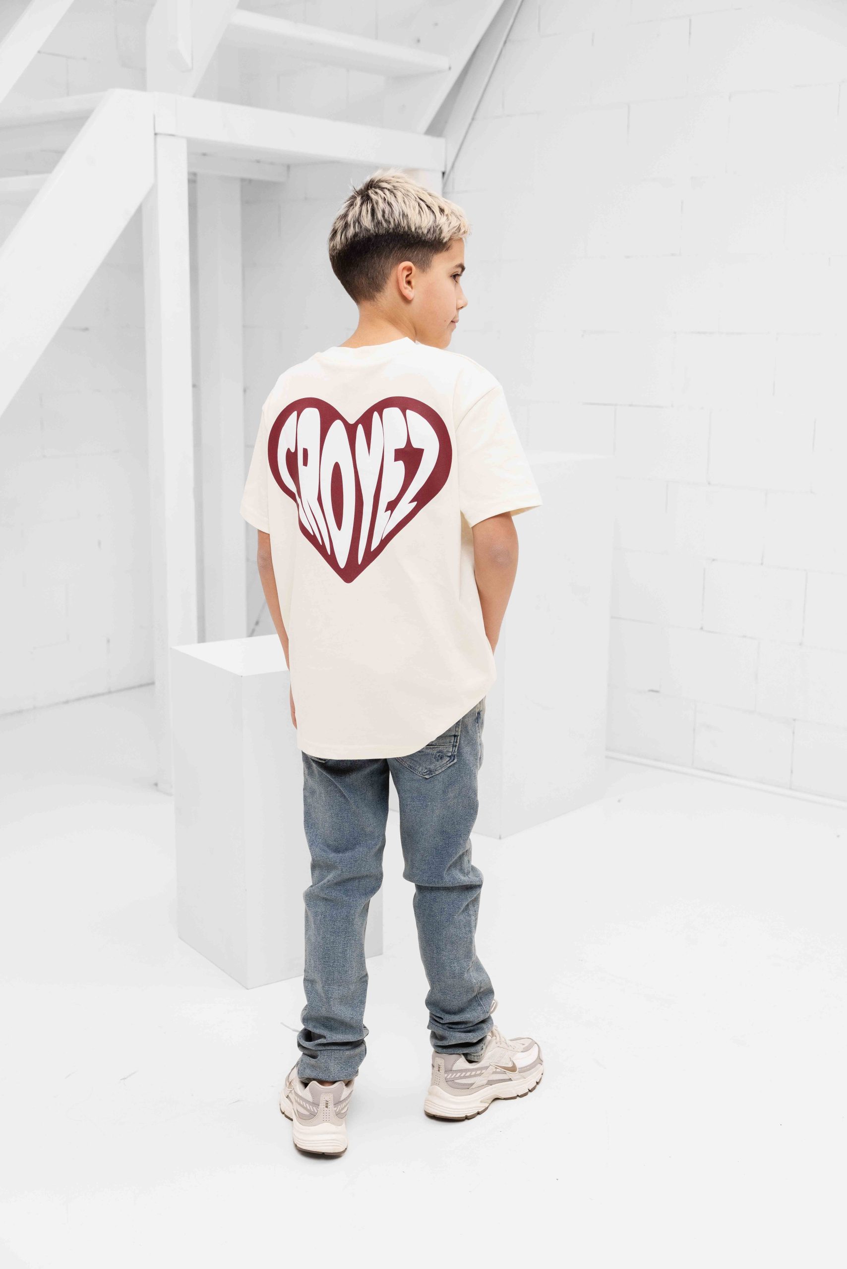 Croyez Mini Puffed Heart T-Shirt Kids Gebroken Wit