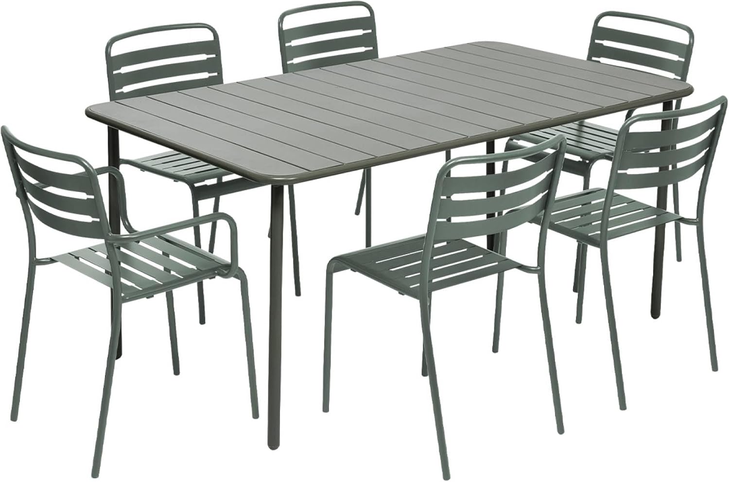 sweeek - Gartentisch + 2 Sessel und 4 Stühle, Stahl mit Rostschutzbehandlung, 160 x 90 x H 72,5cm - Amelia