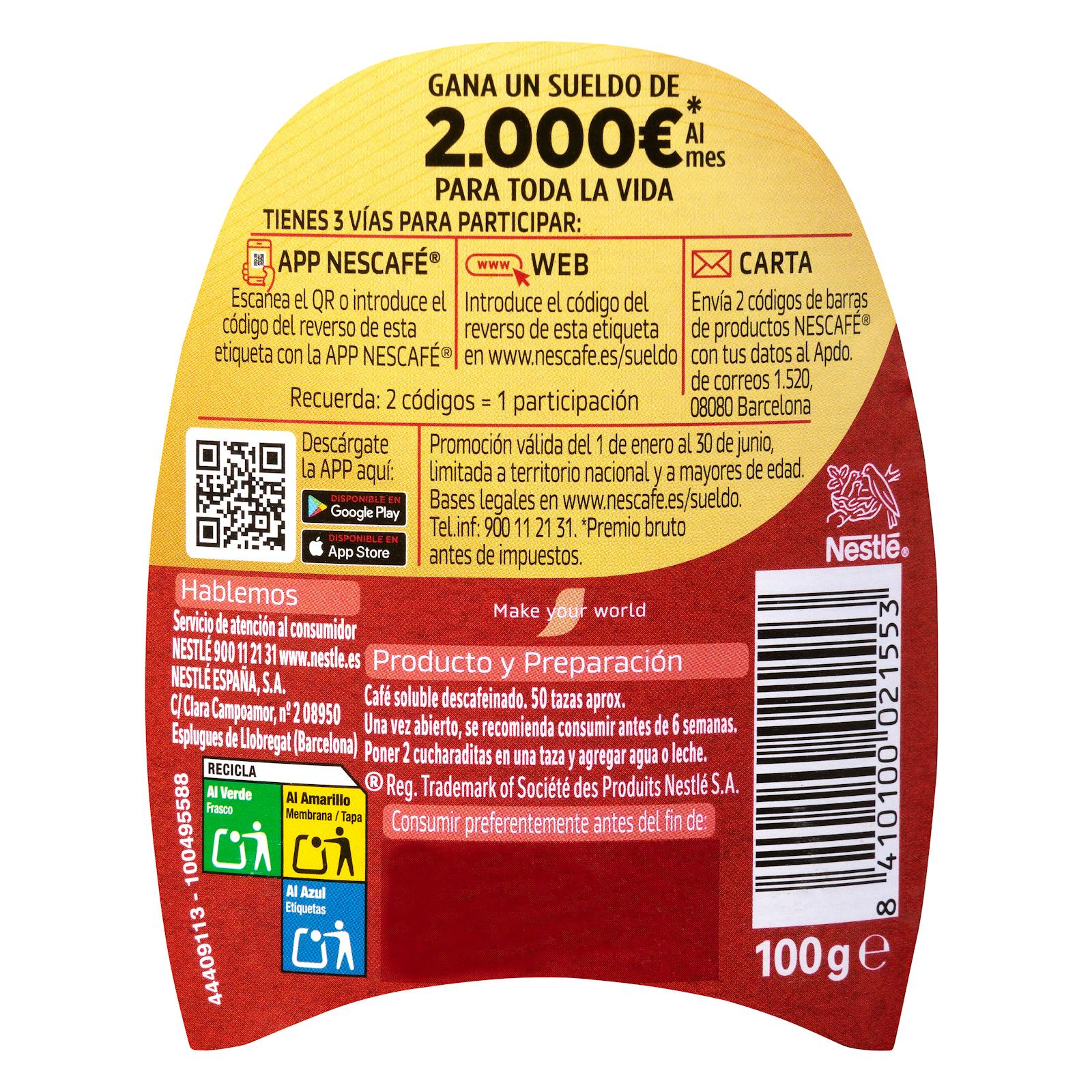 Café instantané décaféiné Nescafé Classic