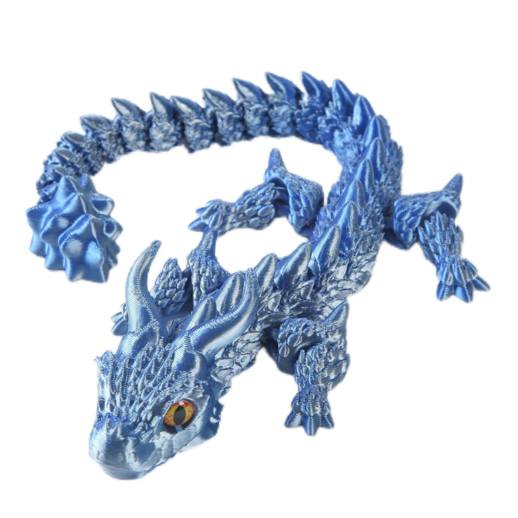 (22cm) Anti Stress 3D Druck Drache Spielzeug Flexibles Gelenk Fabelwesen Modell Fidget Spiel - Blau / Silber