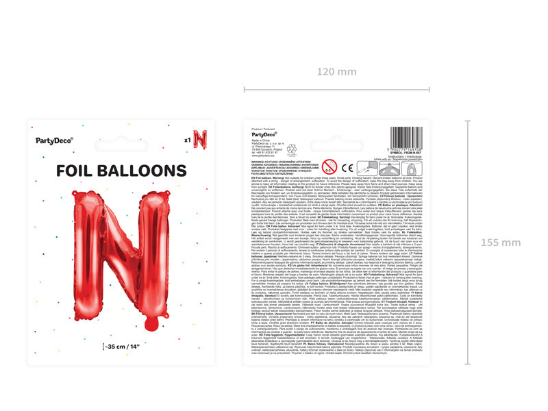 Folie Ballon Letter N Rood Leeg 35cm