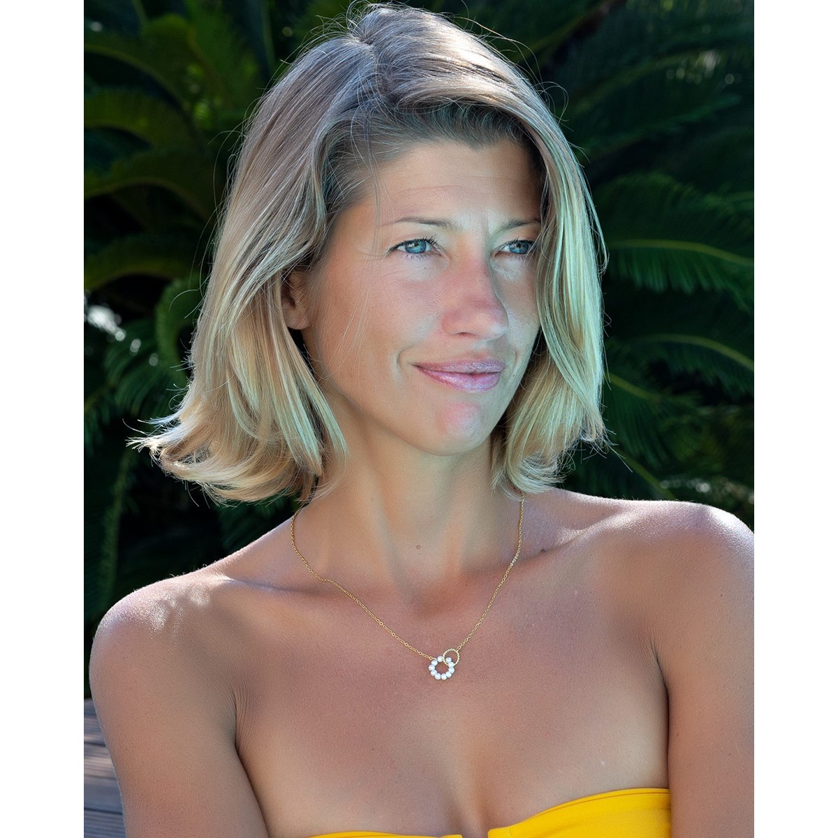 Collier acier jaune 40+5cm avec perle d'eau douce
