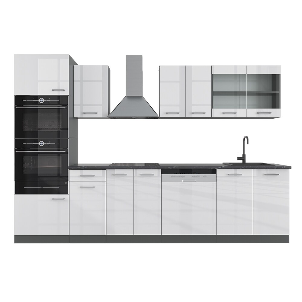 VICCO KÜCHE R-LINE 300 CM KÜCHENZEILE KÜCHENBLOCK EINBAUKÜCHE ANTHRAZIT WEISS HOCHGLANZ