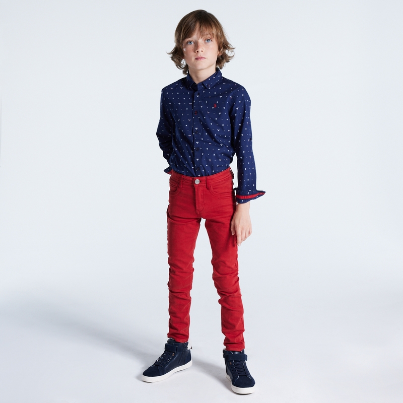 Pantalon skinny en toile unie rouge garçon