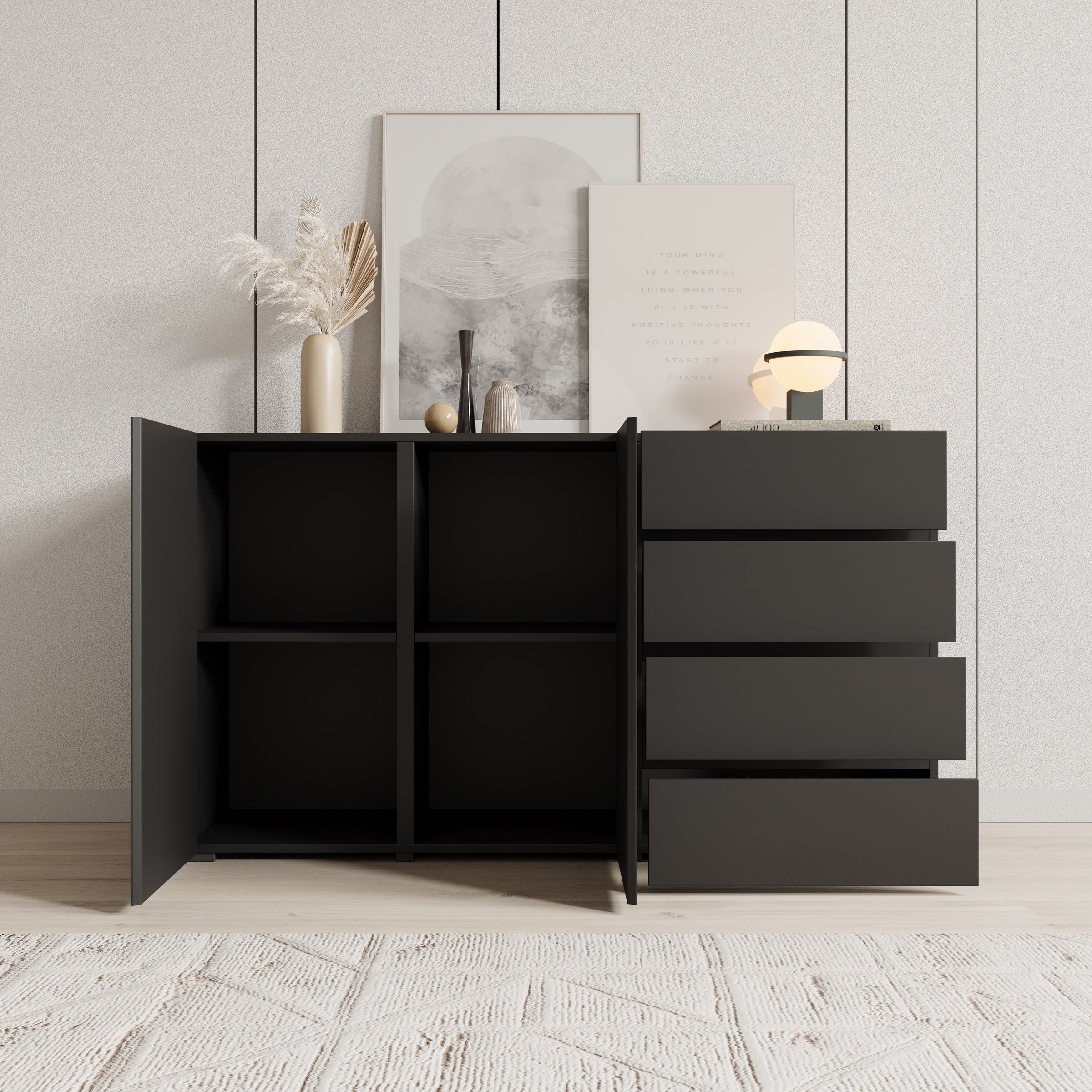 Aroji - Dressoir - Zwart - 138x40x78 cm