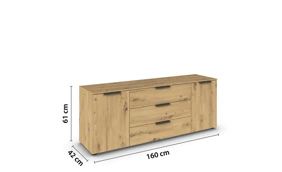 Sideboard Eiche Artisan (Nachbildung) Eiche Artisan (Nachbildung) Front: Dekor, Oberboden: Dekor Graphit