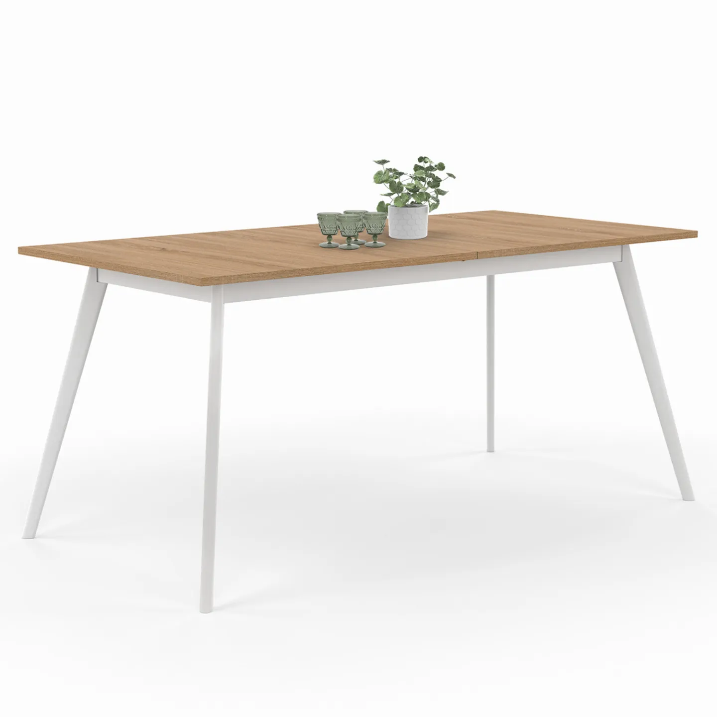Table scandinave extensible rectangle INGA 6-10 personnes plateau bois pieds blancs 160-200 cm