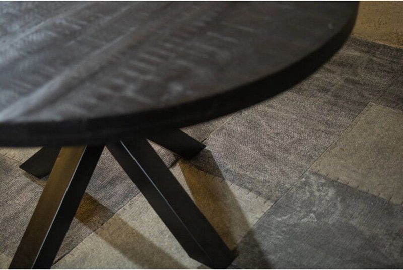 Meubelplaats Ronde Zwarte Mango Eettafel Black Spider 130 cm - Industrieel Design - Massief zwart Mangohout