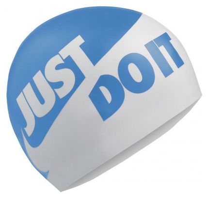 Bonnet de Bain Nike Swim Slogan Silicone Blanc/Bleu