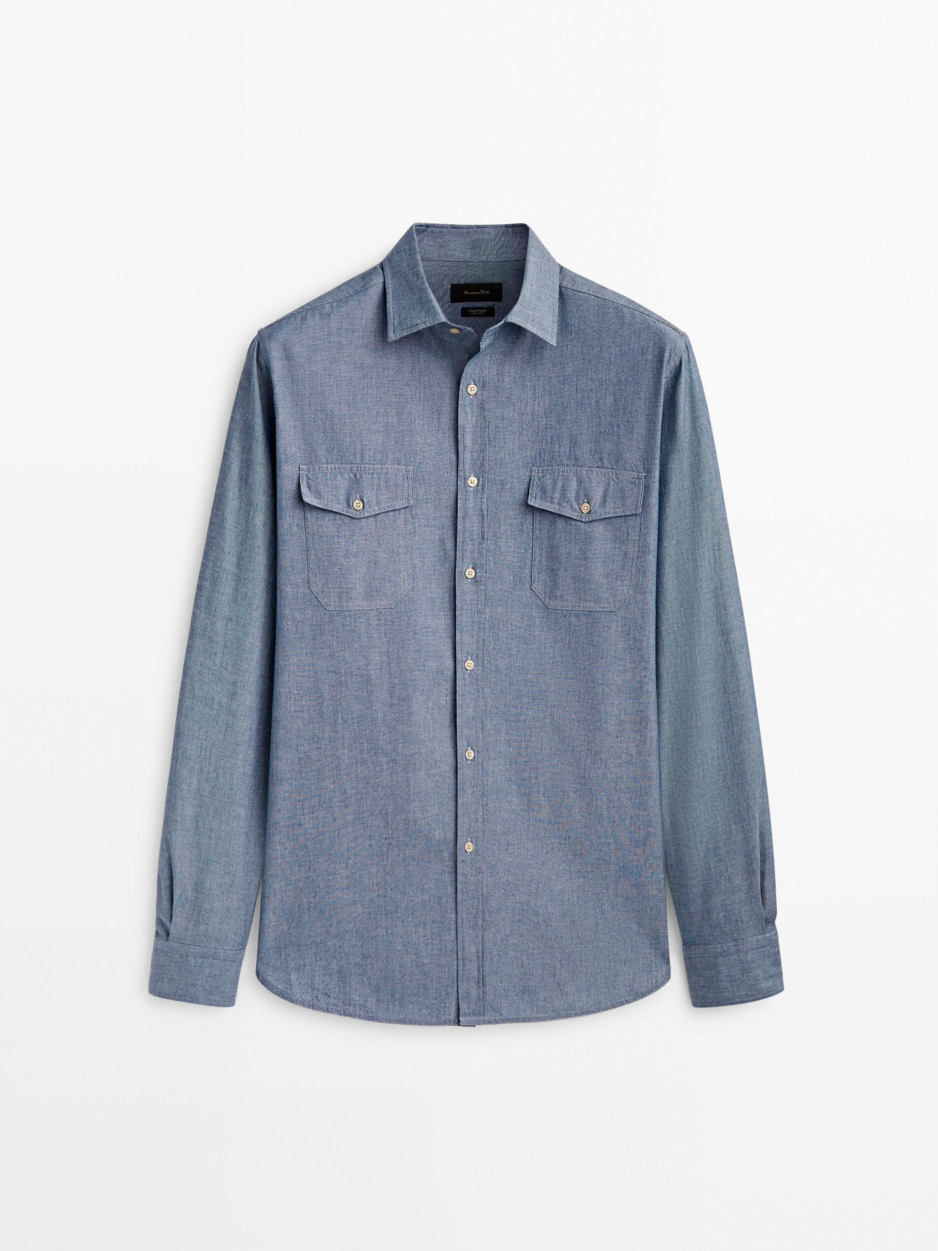 Camisa jeans chambray com bolsos, modelagem regular - Azul Claro