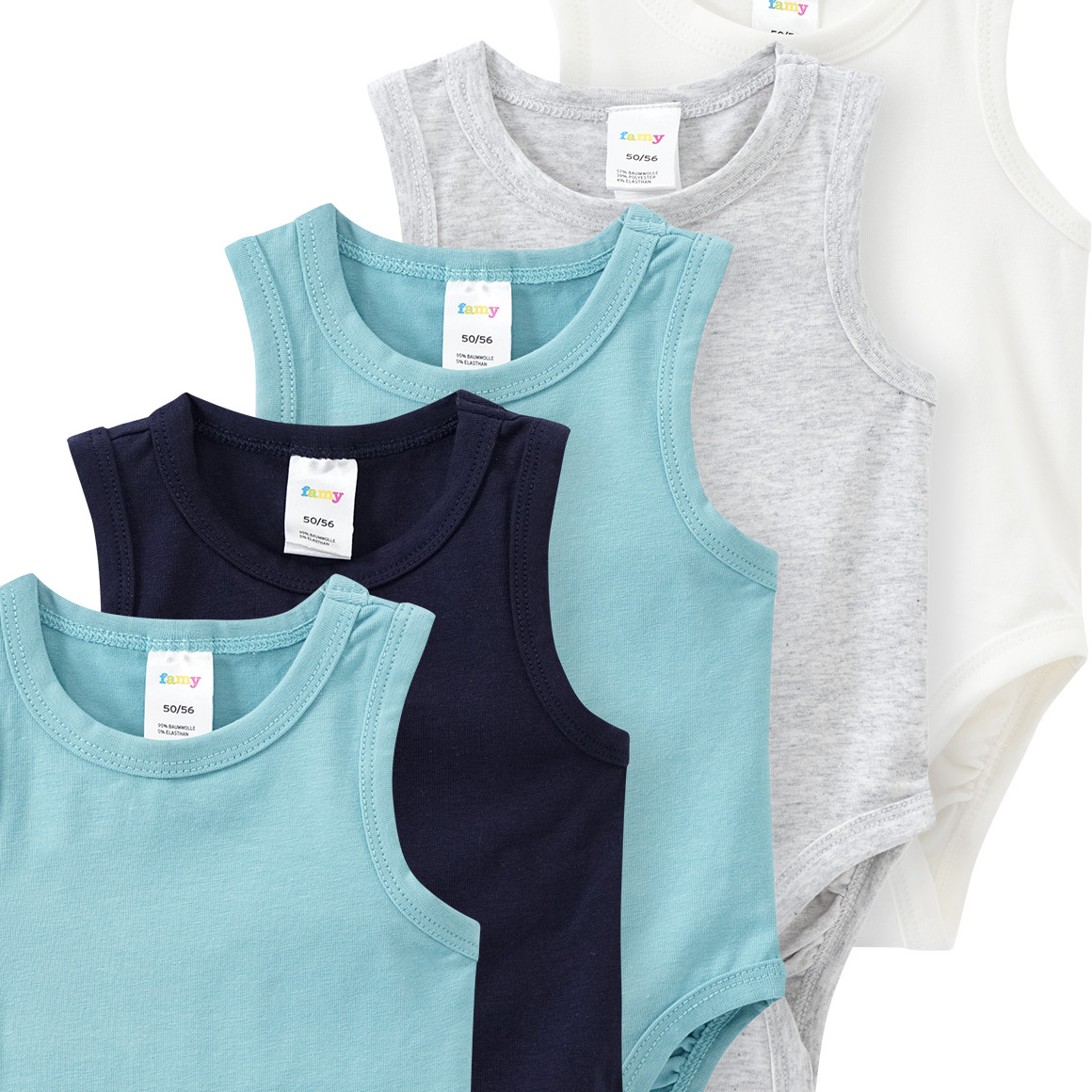 Famy 5 Baby Bodys in verschiedenen Farben salbei / dunkelblau