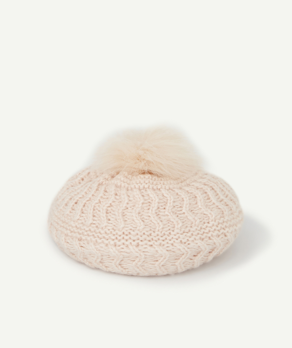 BÉRÊT BÉBÉ FILLE ROSE POUDRÉ EN FIBRES RECYCLÉES AVEC POMPON