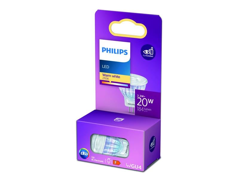 Philips Lampe LEDcla 20W GU4 WW ND 12 V Warmweiss Leuchtmittel MR11 mit klarem Glas