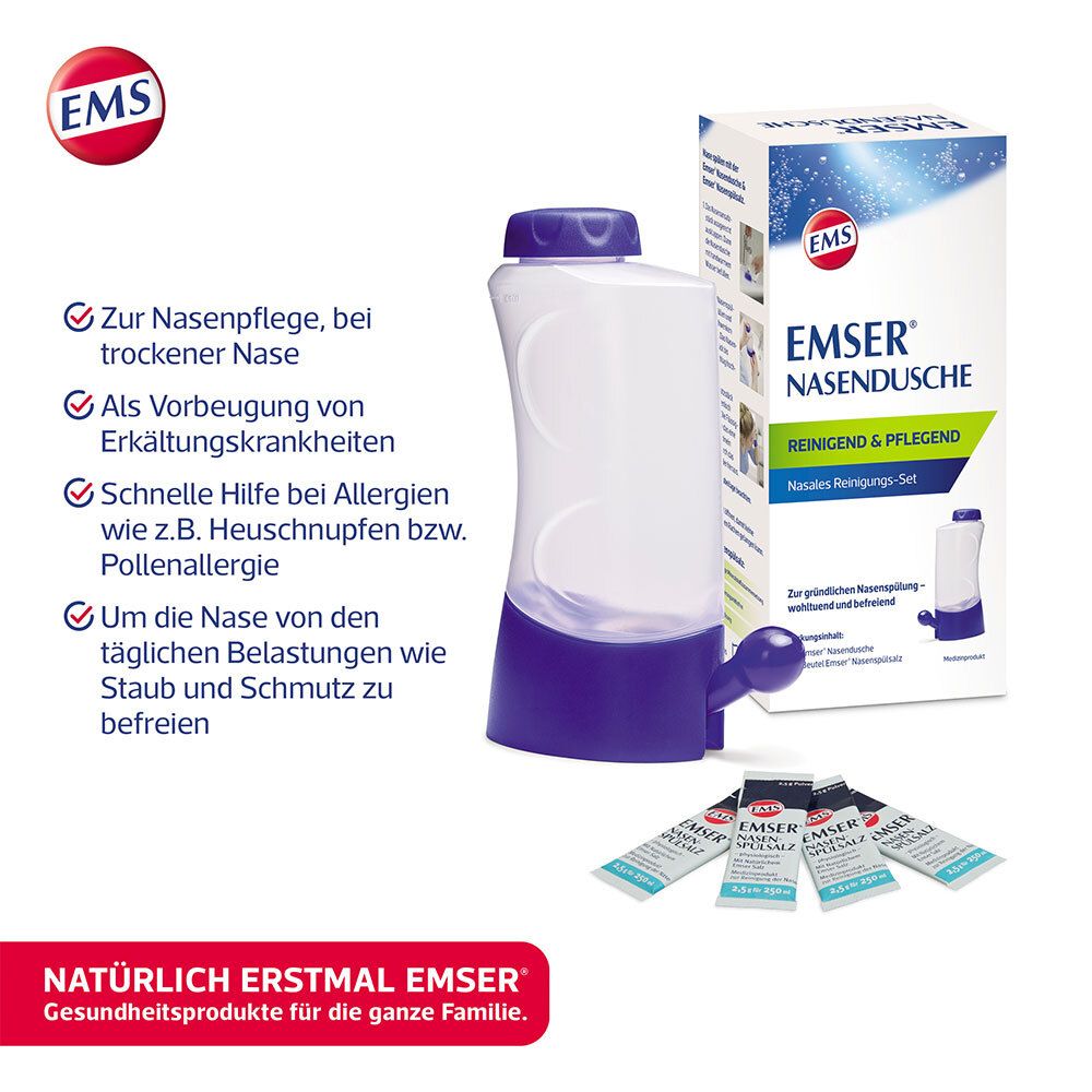 EMSER® Nasendusche mit 4 Beutel Nasenspülsalz