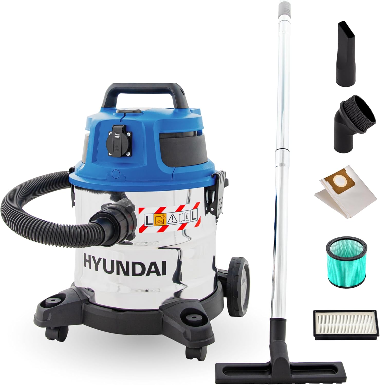 HYUNDAI Nass- / Trockensauger VCWD1620E, 1600 W, 20l Edelstahltank, Sauger mit Ausgangssteckdose, Master-Slave-Funktion (Staubsauger, Waschsauger, Industriestaubsauger)