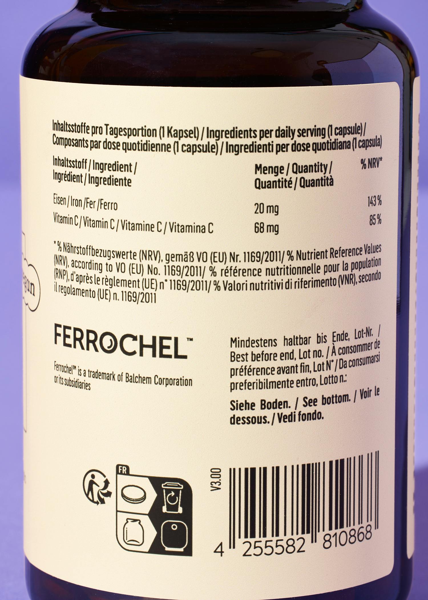 Eisenbisglycinat   Vitamin C aus Acerola Kapseln 180 Stück